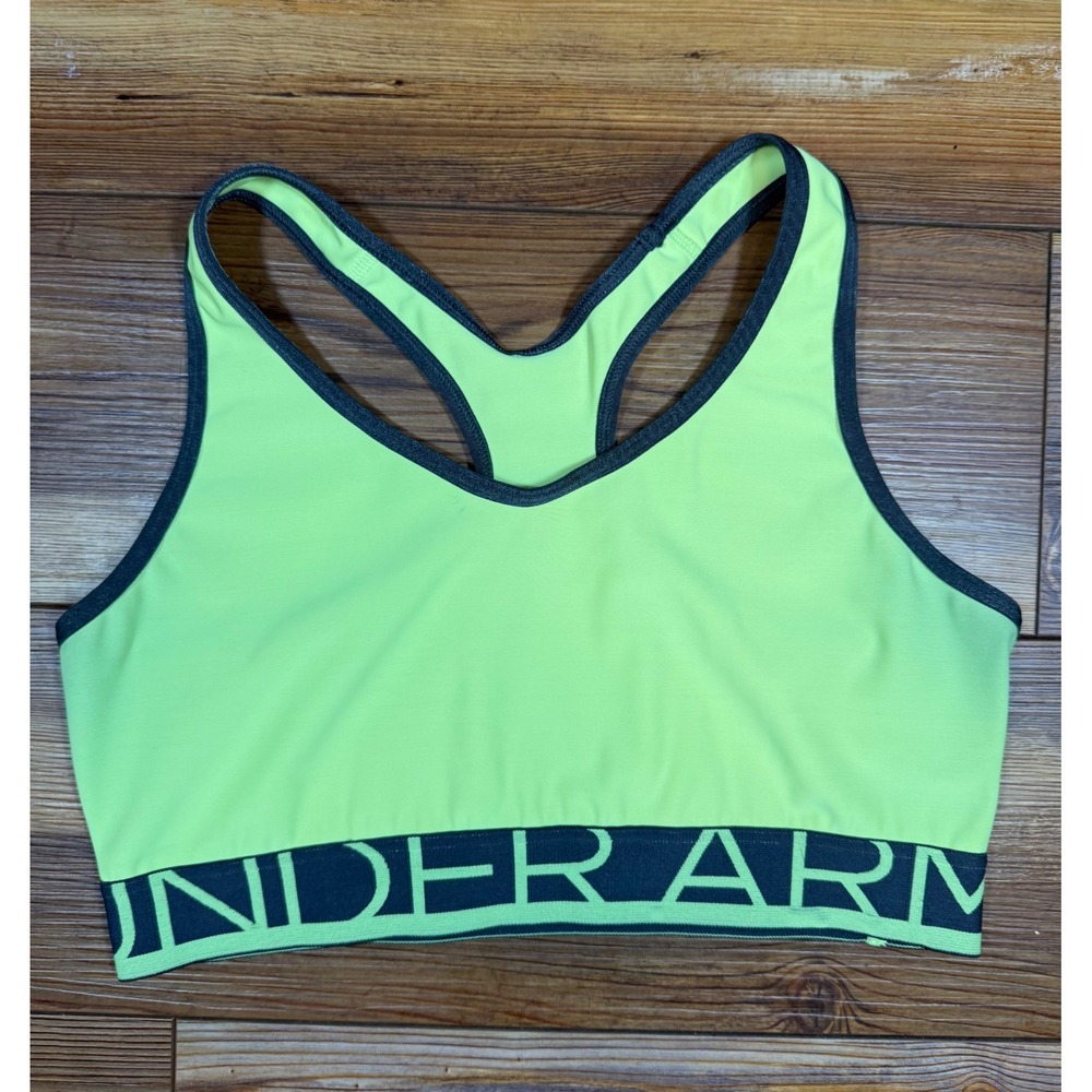 Under Armour HeatGear Sports Bra Neon Yellow Lime Green Racerback Medium Support